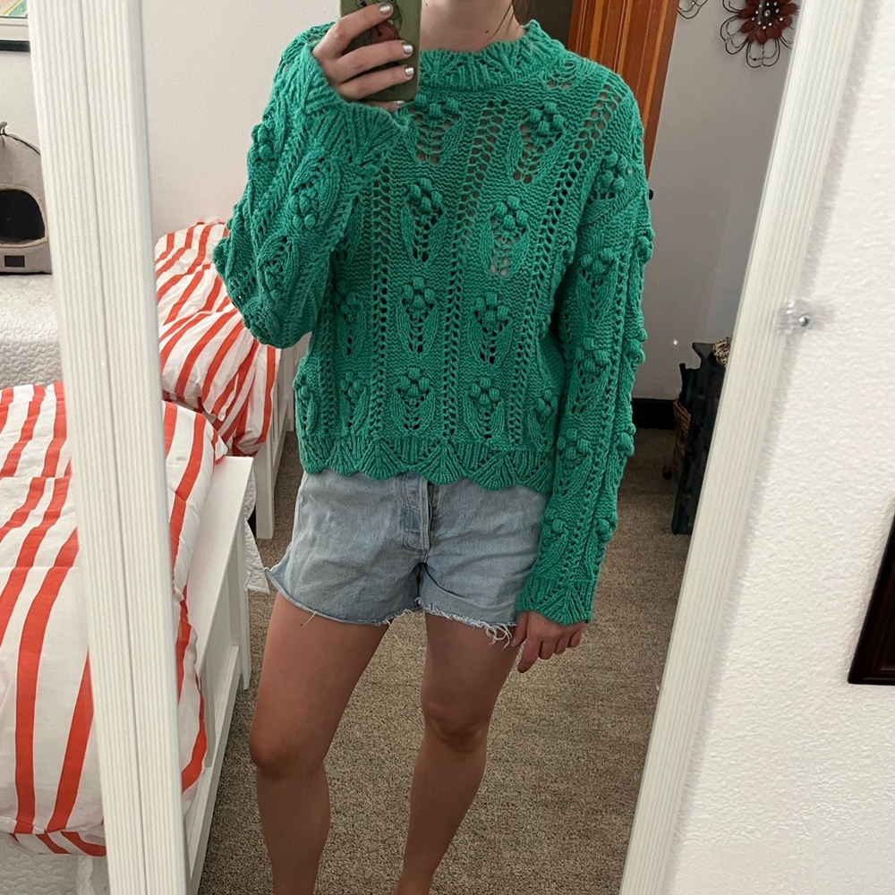 Green pom pom sweater ZARA